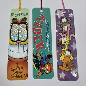 Lot of 3 Vintage Garfield Tassel Holographic Promotional Bookmarks